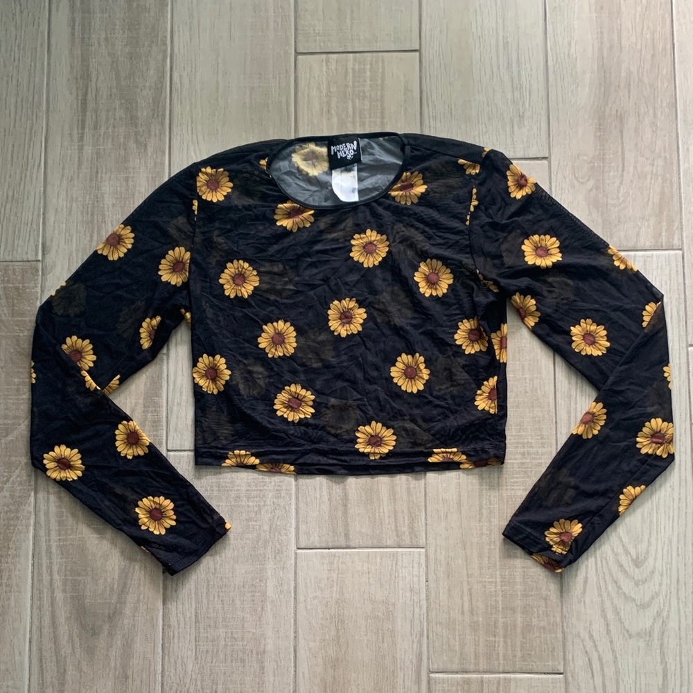 Modern Hero Black Sunflower Crop Top - Women’s Medium